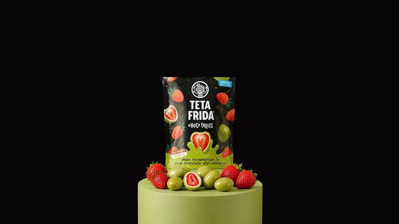 Teta Frida Choco Fruits pack, whole strawberries in white chocolate with pistachio
